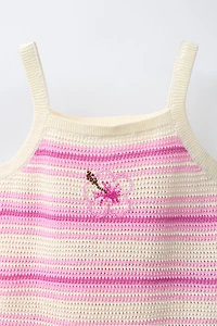TOP EN MAILLE RAYURES HIBISCUS