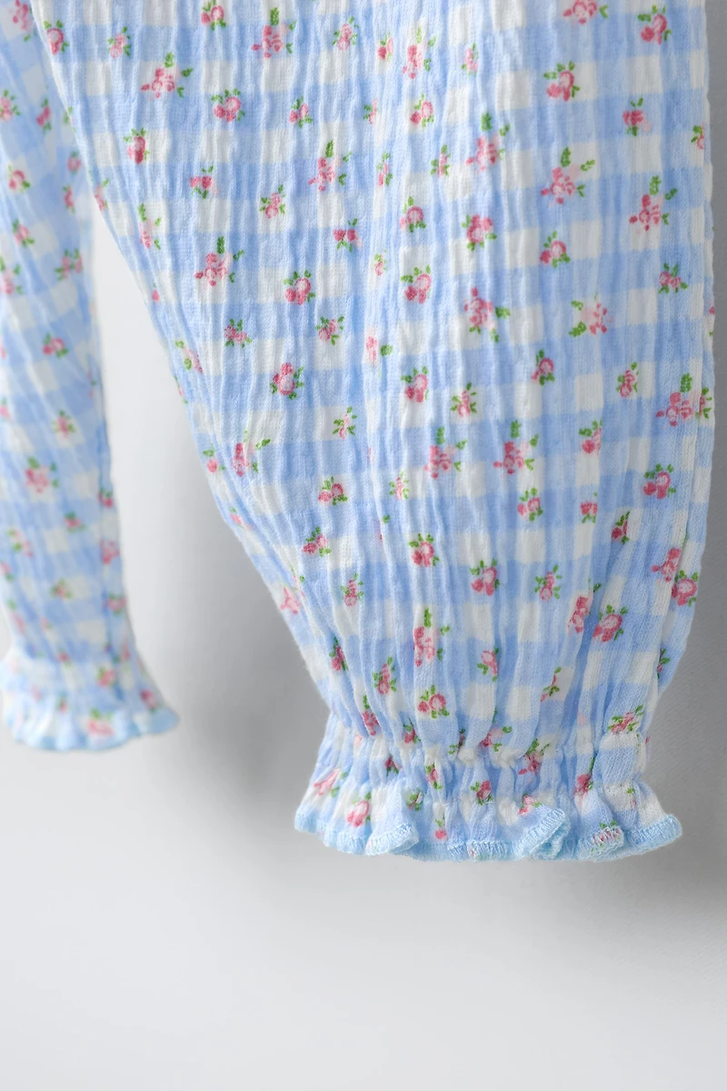 PANTALON SAROUEL À FLEURS ET CARREAUX