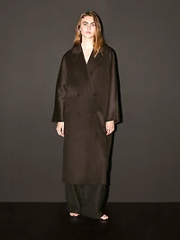 Long double-breasted wool blend coat