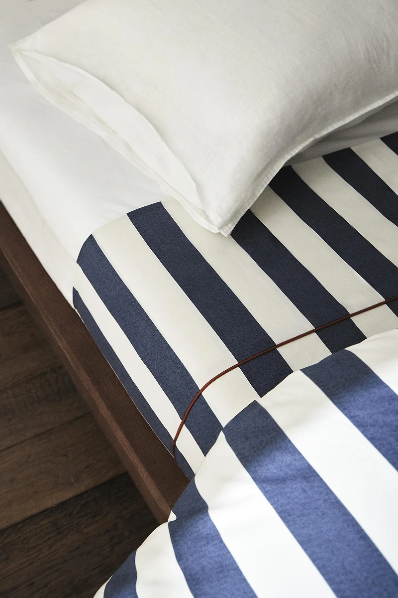 STRIPED FADED COTTON FLAT SHEET