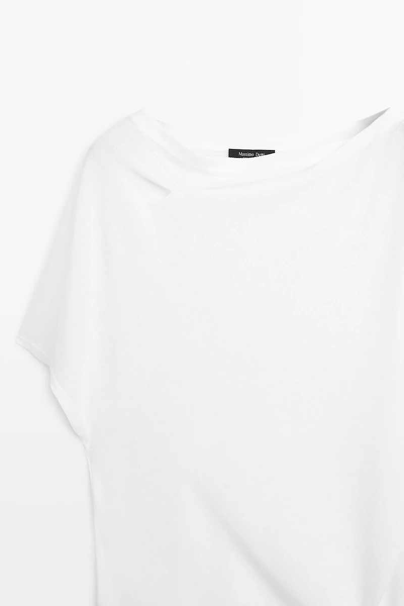 Flowing short sleeve crepe-effect T-shirt