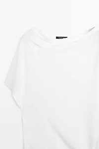 Flowing short sleeve crepe-effect T-shirt