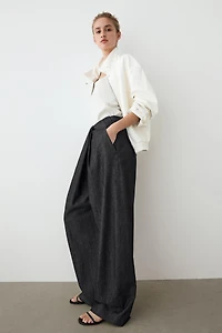 High-waist pants with crossover detail