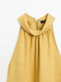 100% linen long halterneck dress