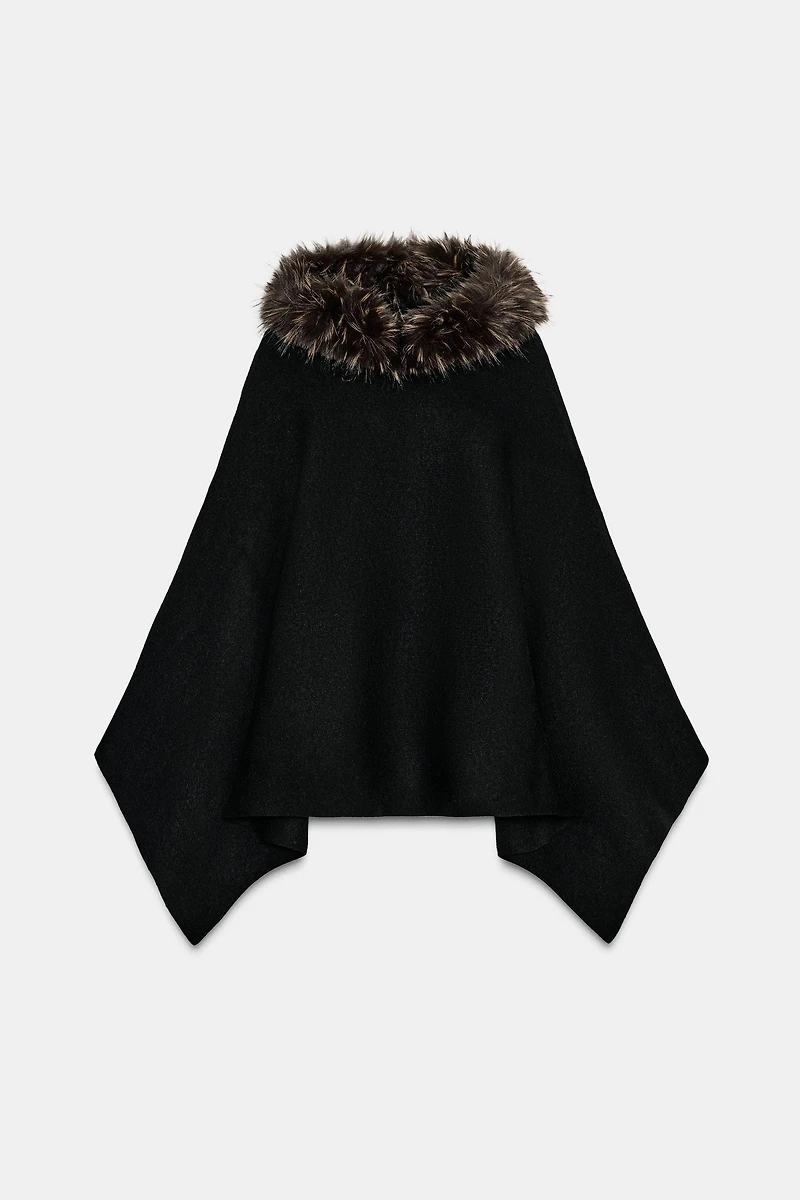 FAUX FUR KNIT CAPE