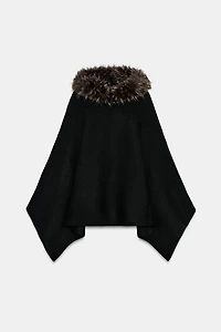 FAUX FUR KNIT CAPE