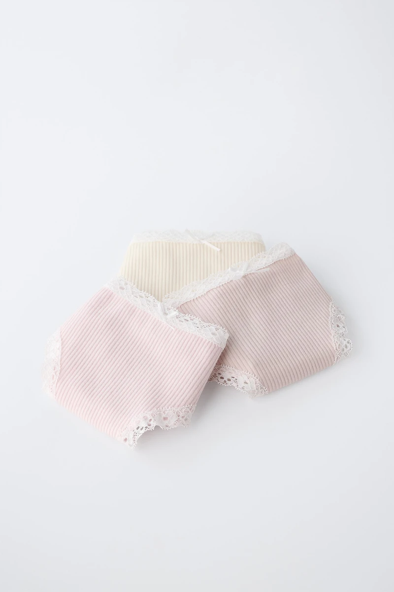 AGES 6-14/ THREE-PACK OF LACE TRIM UNDERWEAR