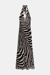 ANIMAL PRINT LONG HALTER DRESS