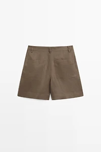 Pleated 100% linen shorts