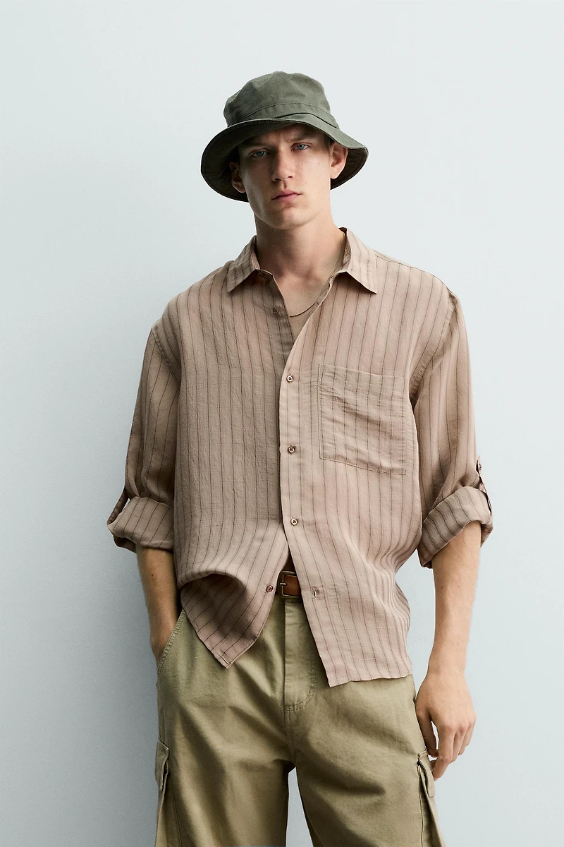 STRIPED SHIRT WITH TAB SLEEVES