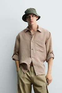 STRIPED SHIRT WITH TAB SLEEVES