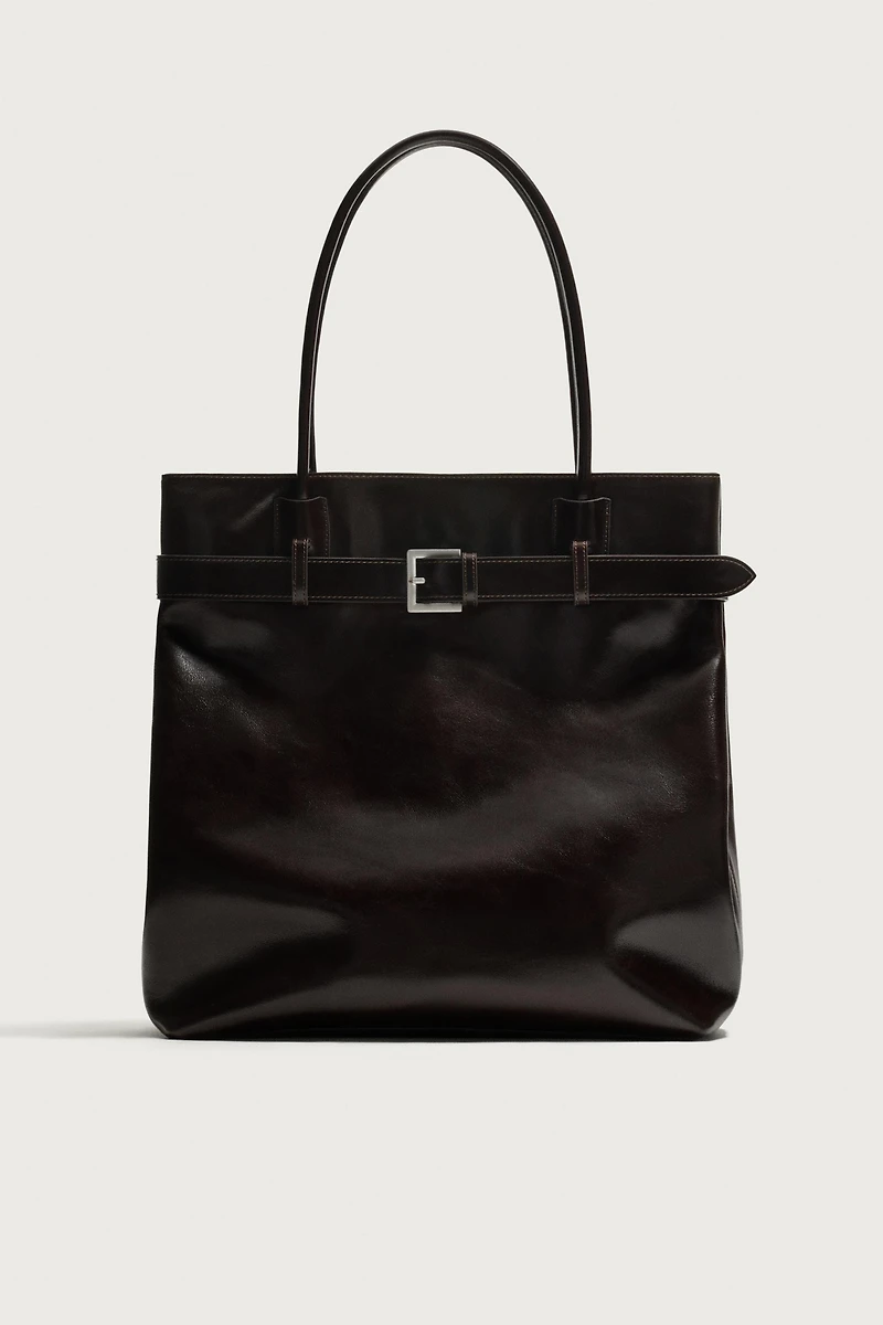 LEATHER SHOPPER WITH BELT DETAIL