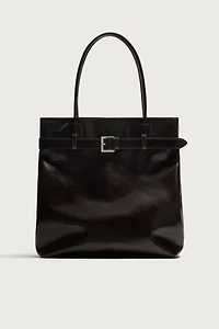 LEATHER SHOPPER WITH BELT DETAIL