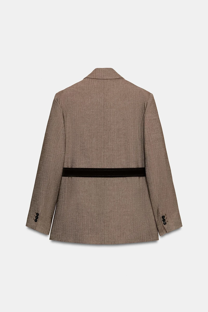 HERRINGBONE BELTED BLAZER