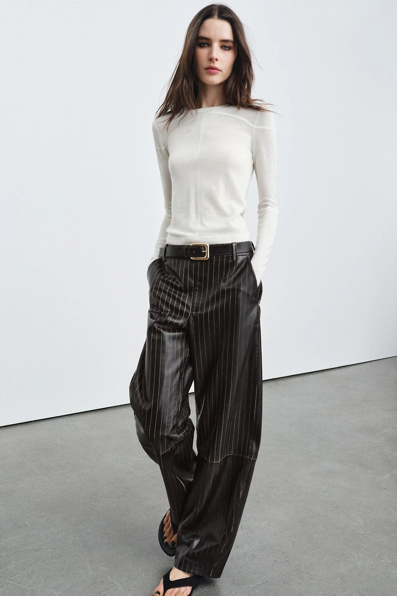 STRIPED LEATHER PANTS ZW COLLECTION LIMITED EDITION