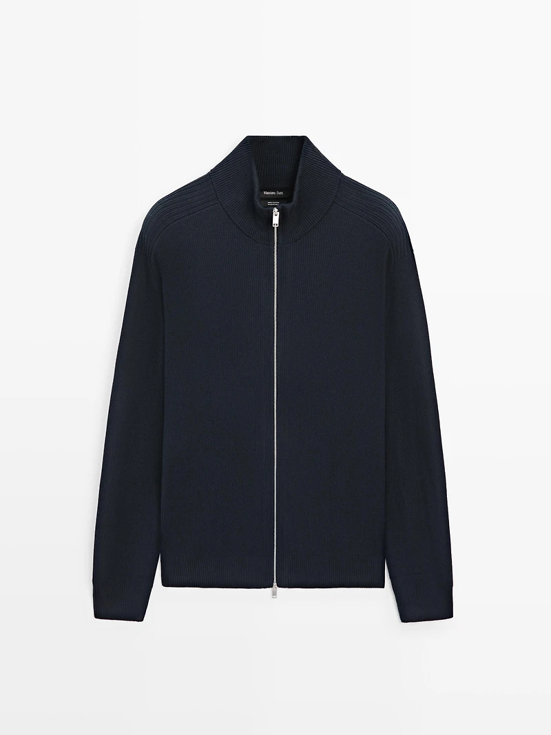 Cotton zip-up knit cardigan
