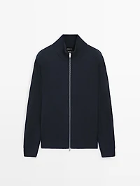 Cotton zip-up knit cardigan