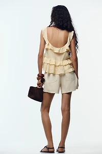 LINEN LACE TRIM RUFFLED TOP