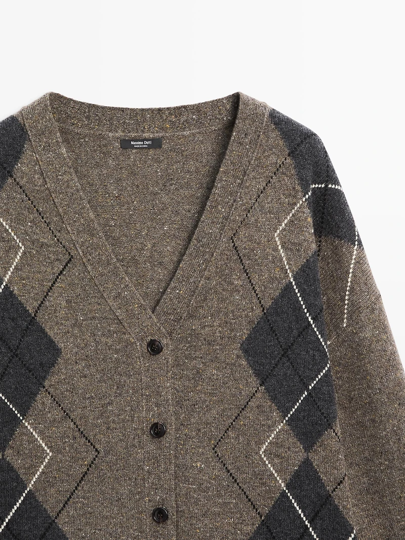 Wool argyle knit cardigan