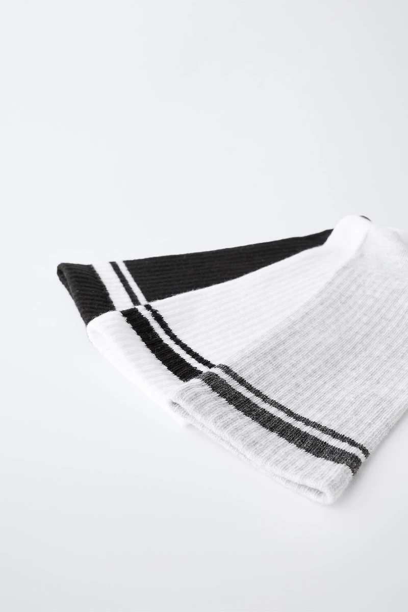 THREE-PACK OF SPORTY STRIPED HIGH SOCKS