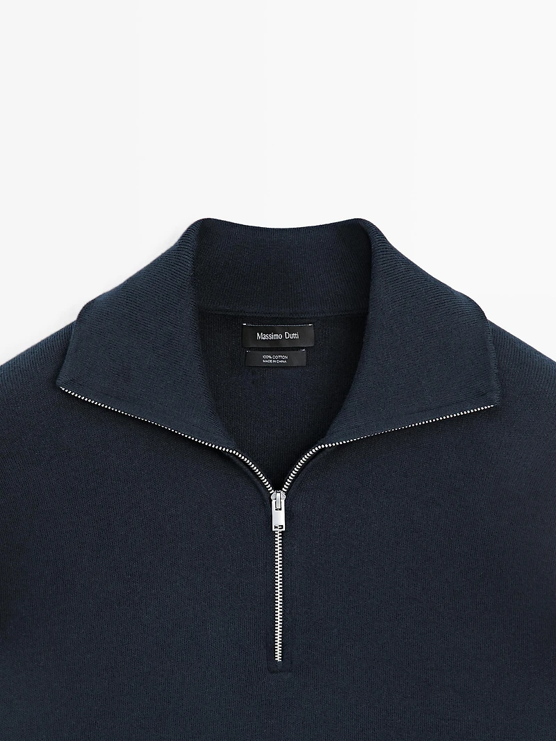 Pull en maille de coton à col camionneur zippé