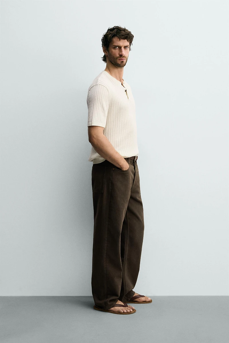 RIB KNIT HENLEY T-SHIRT