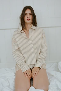 EMBROIDERED LACE STRIPED SHIRT