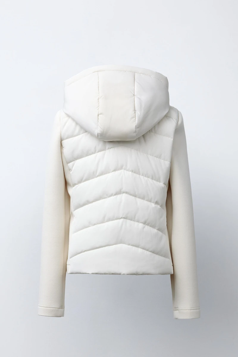 PUFFER JACKET WITH NEOPRENE EFFECT SLEEVES