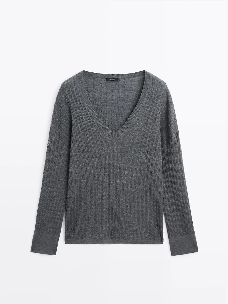 V-neck cable-knit sweater
