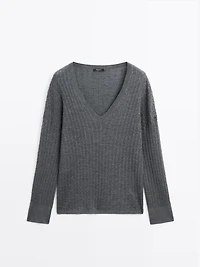 V-neck cable-knit sweater
