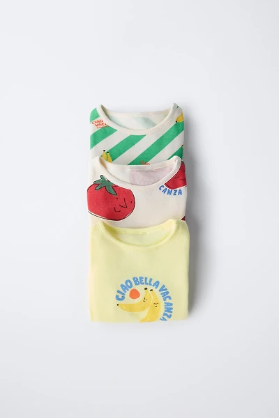 LOT DE TROIS BODYS IMPRIMÉ TOMATES ET RAYURES