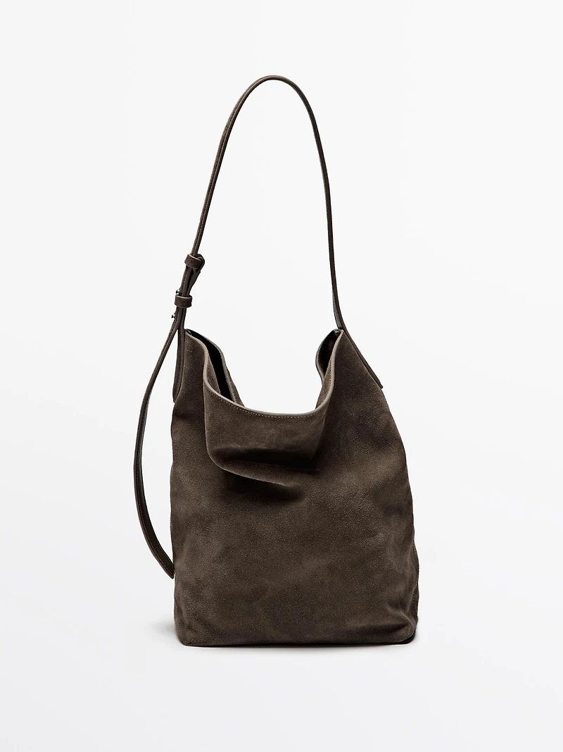 Split suede leather bucket bag