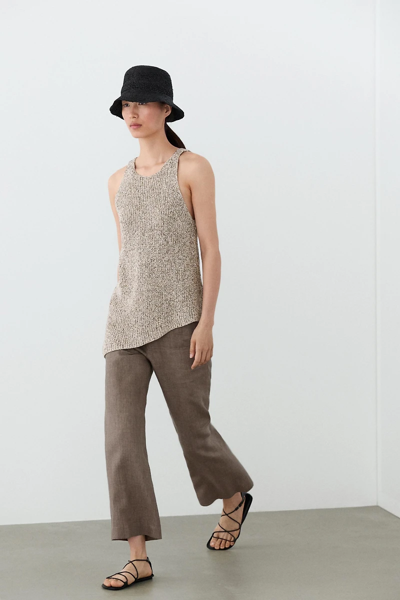 Pantalon kick flare cropped en lin