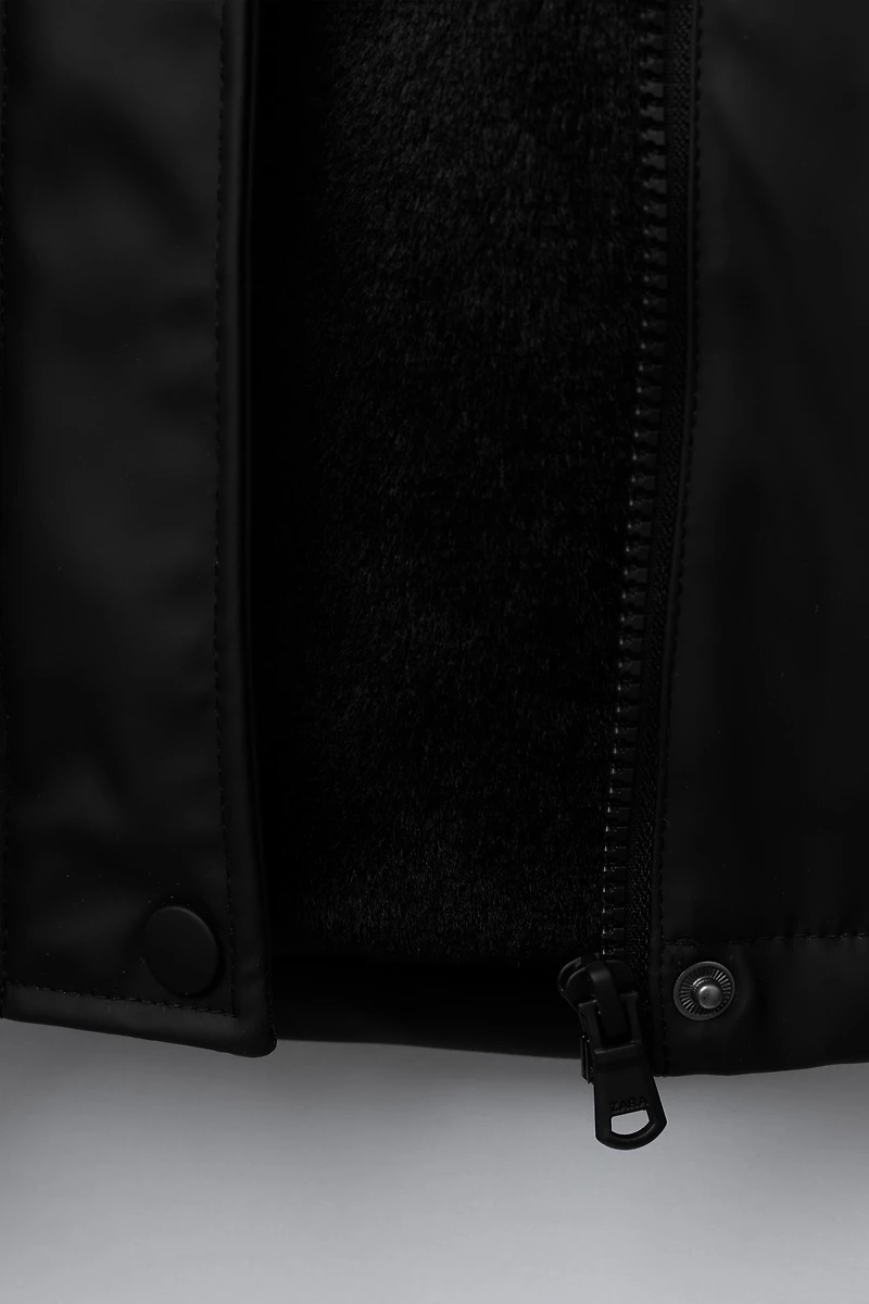 WATER REPELLENT FAUX FUR LINED RUBBERIZED JACKET