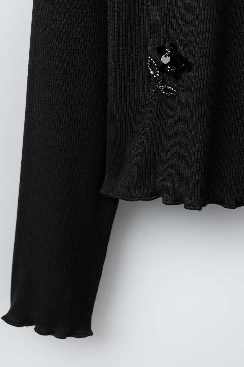 SEQUINED RIBBED T-SHIRT