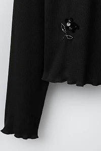 SEQUINED RIBBED T-SHIRT