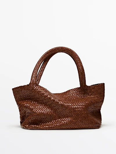 Sac tote tressé moyen format en cuir nappa