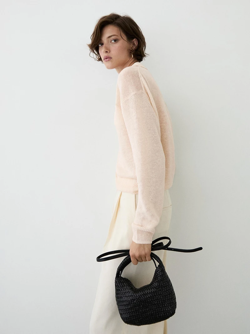Fine linen polo collar sweater