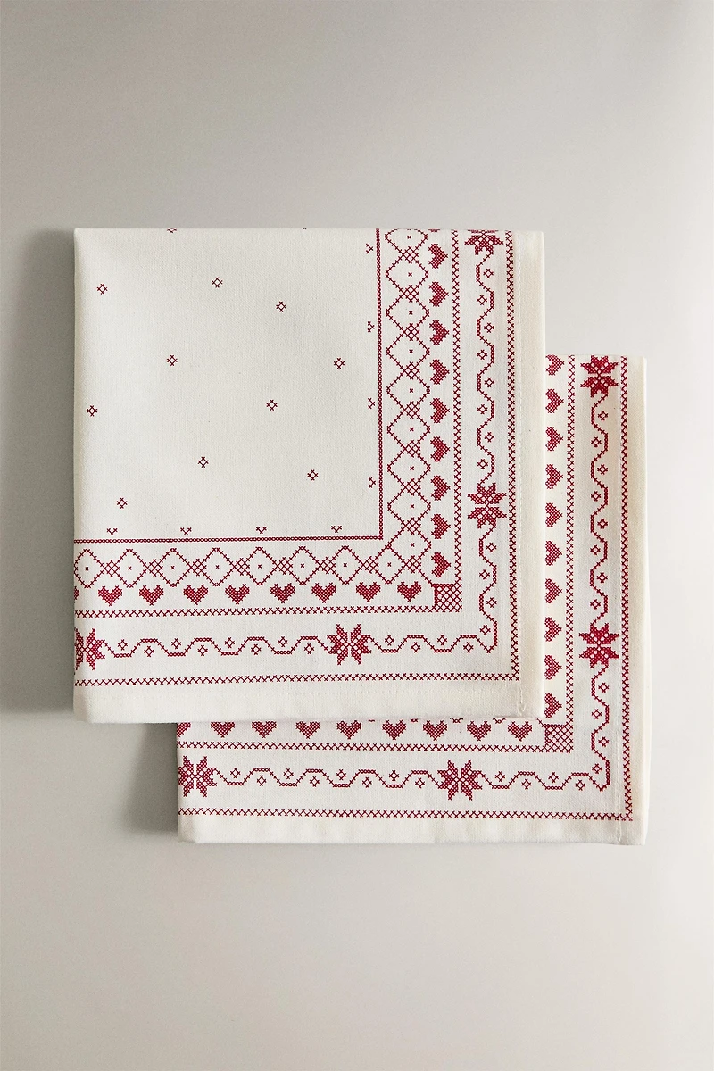 SET OF CHRISTMAS PRINT COTTON NAPKINS (SET OF 2)