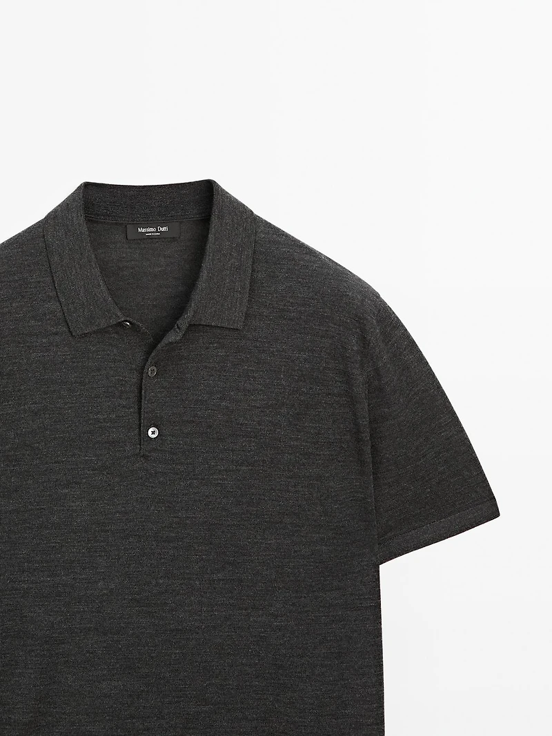 Short sleeve wool blend knit polo shirt