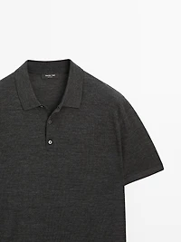 Short sleeve wool blend knit polo shirt