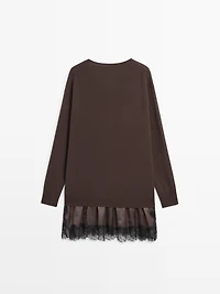 Long knit sweater with contrast lace