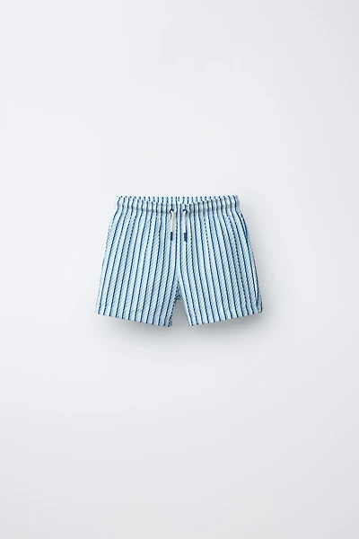 6-14 YEARS/ STRIPED SEERSUCKER SWIM SHORTS