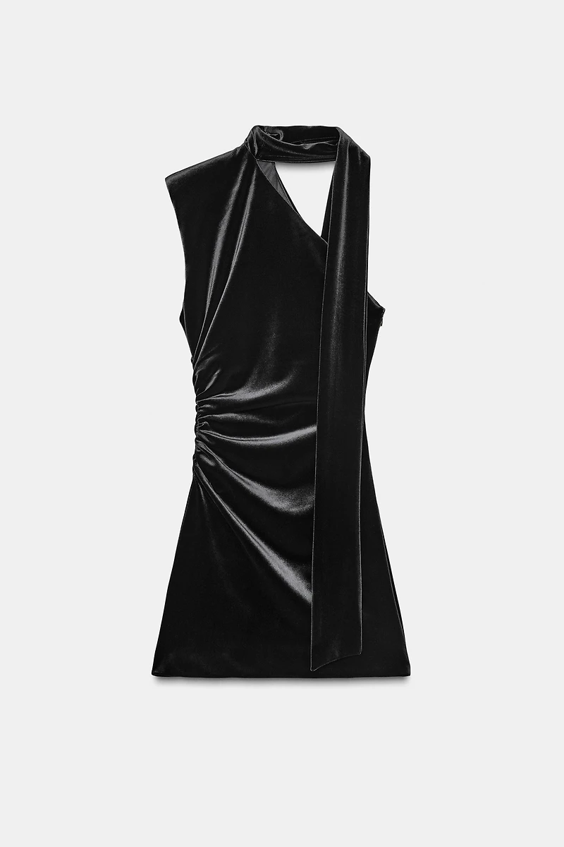 SHORT VELVET SCARF DRESS