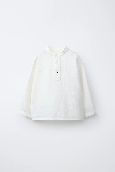 TEXTURED SHIRT WITH MANDARIN COLLAR