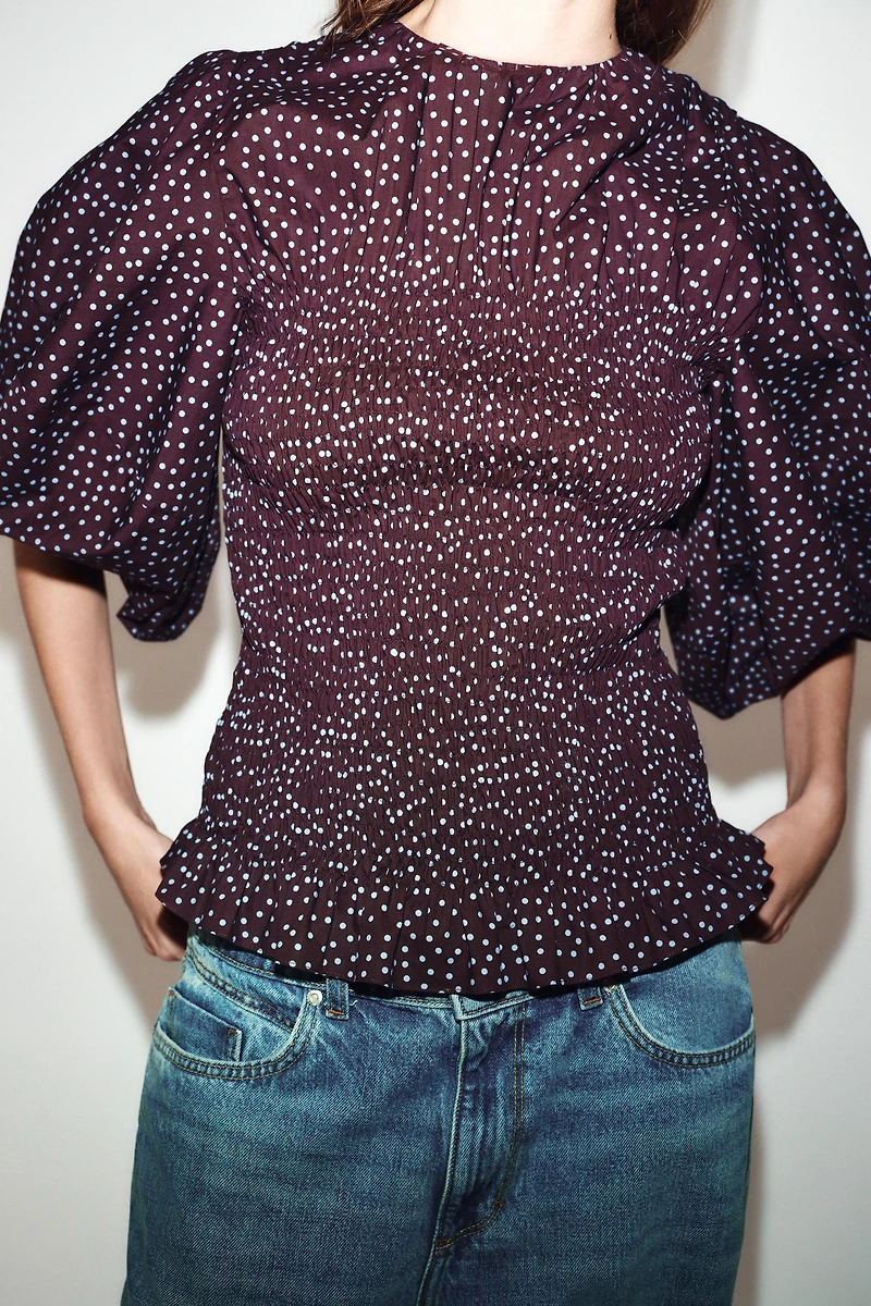 POLKA DOT BALLOON SLEEVE BLOUSE