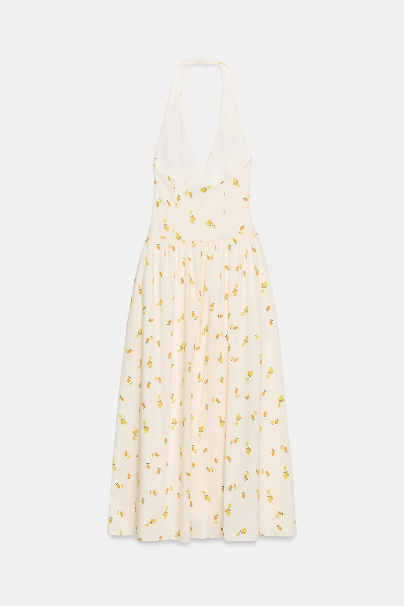 FLORAL POPLIN HALTER MIDI DRESS