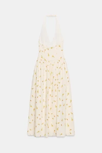 FLORAL POPLIN HALTER MIDI DRESS