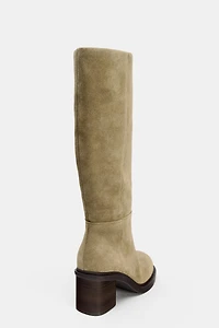 HEELED SUEDE KNEE HIGH BOOTS