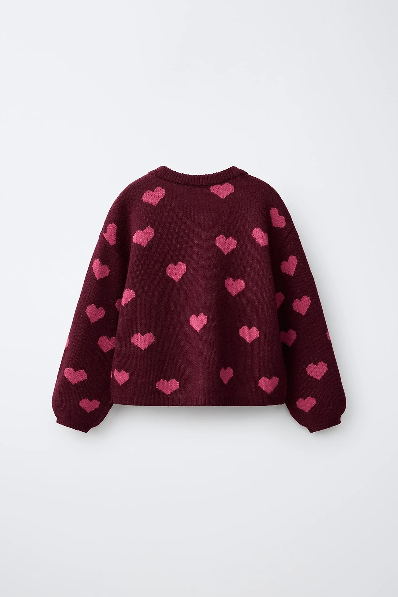 GILET EN MAILLE IMPRIMÉ CŒURS